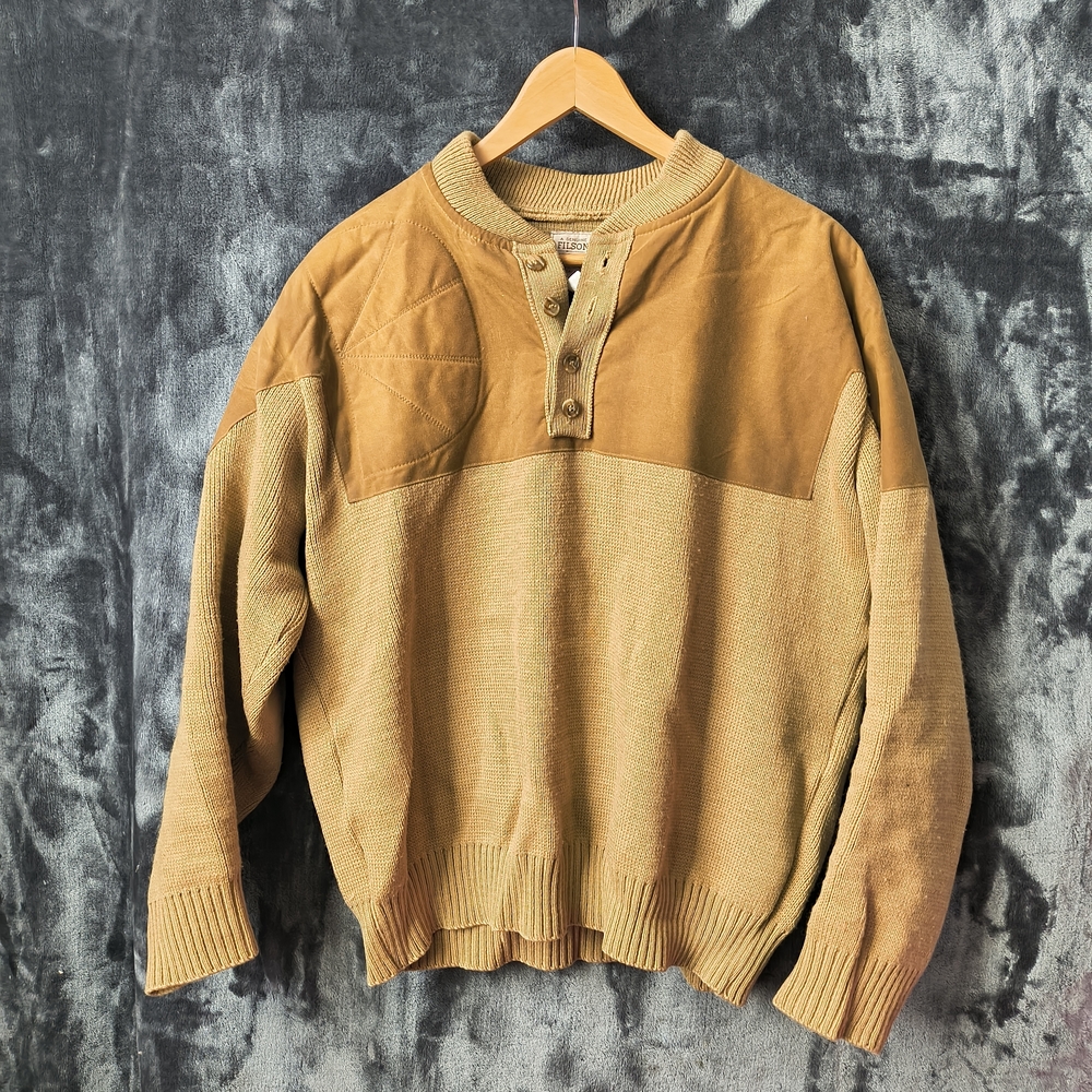 Vintage FILSON Henley Guide Sweater Shooting 100% Wool 711 Button USA Men's Med